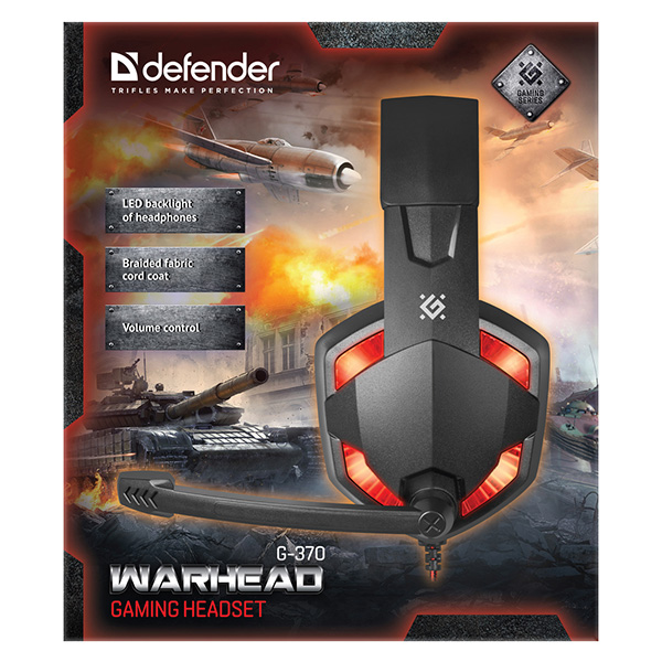 Defender Warhead G 370 Gaming Headset słuchawki z mikrofonem regulacja głośności czarno czerwona 2.0 2x 3.5 mm jack + USB - obrazek 3