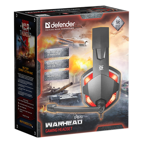 Defender Warhead G 370 Gaming Headset słuchawki z mikrofonem regulacja głośności czarno czerwona 2.0 2x 3.5 mm jack + USB - obrazek 4