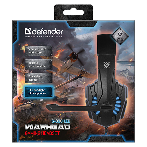 Defender Warhead G 390 LED Gaming Headset słuchawki z mikrofonem regulacja głośności czarno niebieski 2.0 40 mm przetworniki - obrazek 4