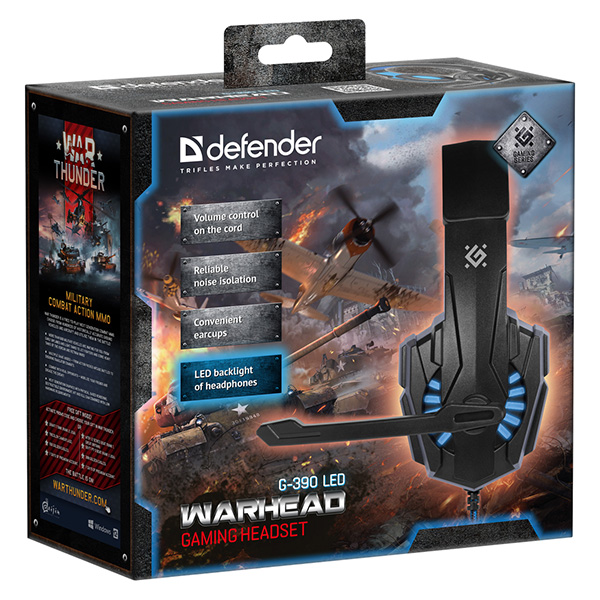 Defender Warhead G 390 LED Gaming Headset słuchawki z mikrofonem regulacja głośności czarno niebieski 2.0 40 mm przetworniki - obrazek 5