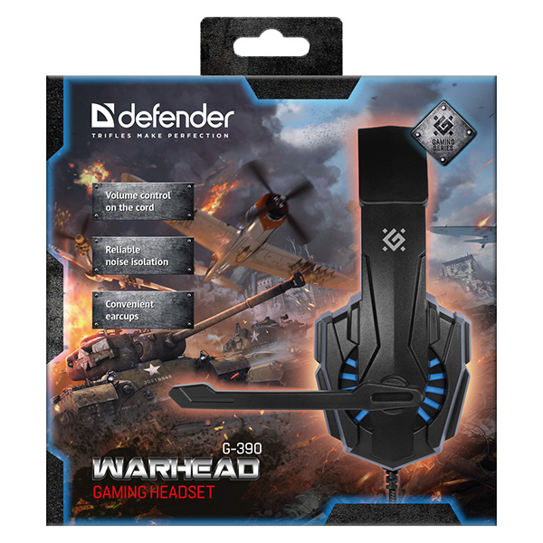 Defender Warhead G 390 Gaming Headset słuchawki z mikrofonem regulacja głośności czarno niebieski 2.0 40 mm przetworniki typ - obrazek 4