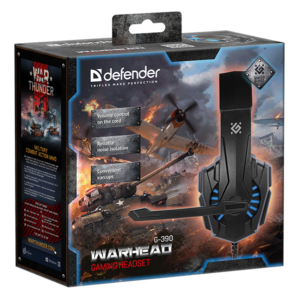 Defender Warhead G 390 Gaming Headset słuchawki z mikrofonem regulacja głośności czarno niebieski 2.0 40 mm przetworniki typ - obrazek 5
