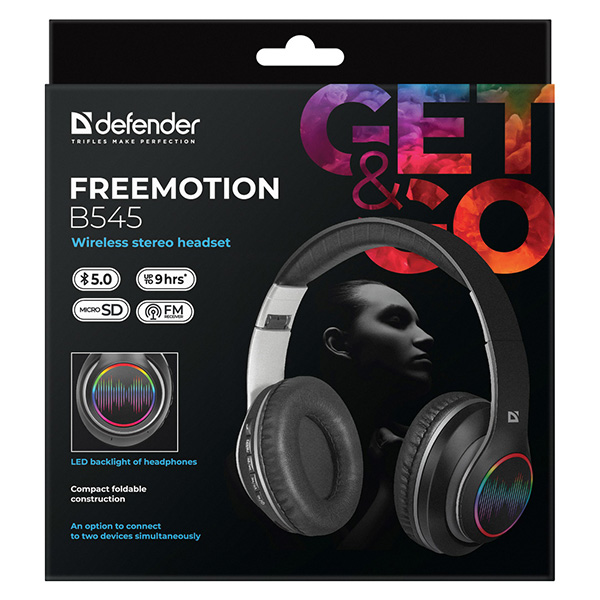 Defender FreeMotion B545 słuchawki z mikrofonem regulacja głośności czarna 2.0 słuchawki zamknięte podświetlane BT 5.0 slo - obrazek 6