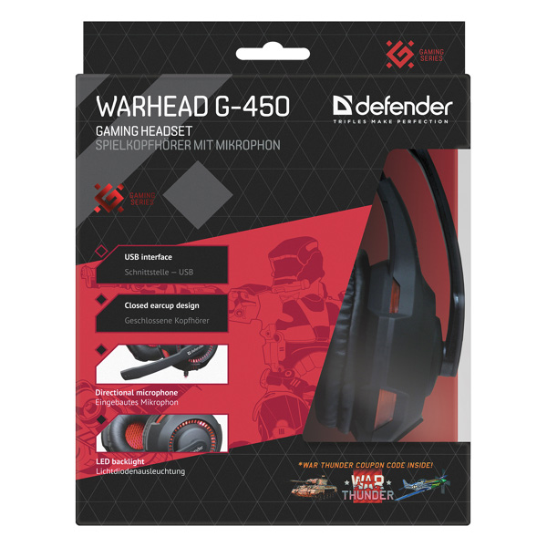 Defender Warhead G 450 słuchawki z mikrofonem regulacja głośności czarno czerwona słuchawki zamknięte podświetlane USB - obrazek 7