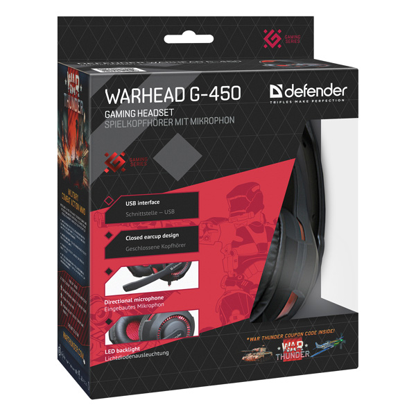 Defender Warhead G 450 słuchawki z mikrofonem regulacja głośności czarno czerwona słuchawki zamknięte podświetlane USB - obrazek 8
