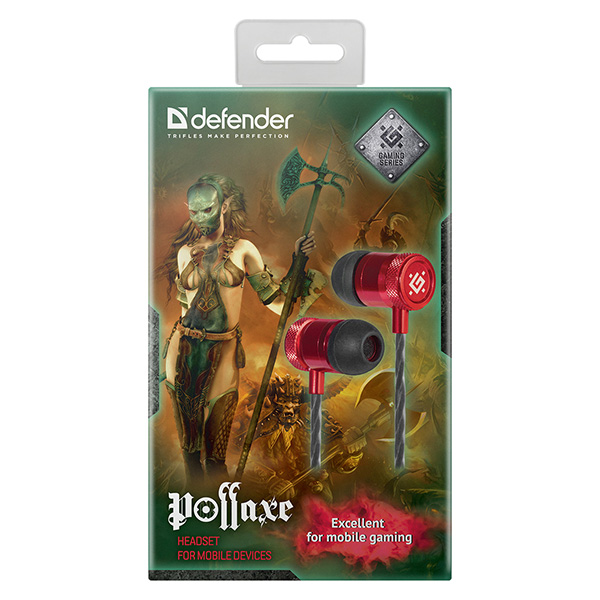 Defender Pollaxe słuchawki z mikrofonem regulacja głośności czarno czerwona 2.0 douszne 3.5 mm jack - obrazek 2