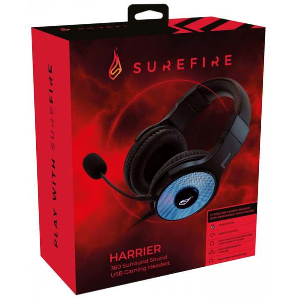 Surefire Harrier 360 słuchawki z odłączanym mikrofonem regulacja głośności czarna 7.1 surround sound Virtual USB - obrazek 4