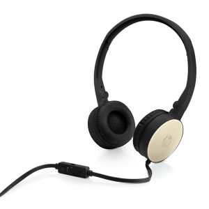 HP H2800 słuchawki z mikrofonem regulacja głośności czarno złota klasyczna typ 3.5 mm jack