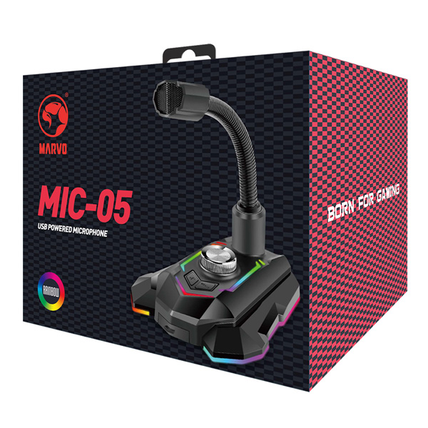 Marvo do gry mikrofon MIC 05 regulacja głosności czarny Rainbow LED uchwyt na telefon - obrazek 7