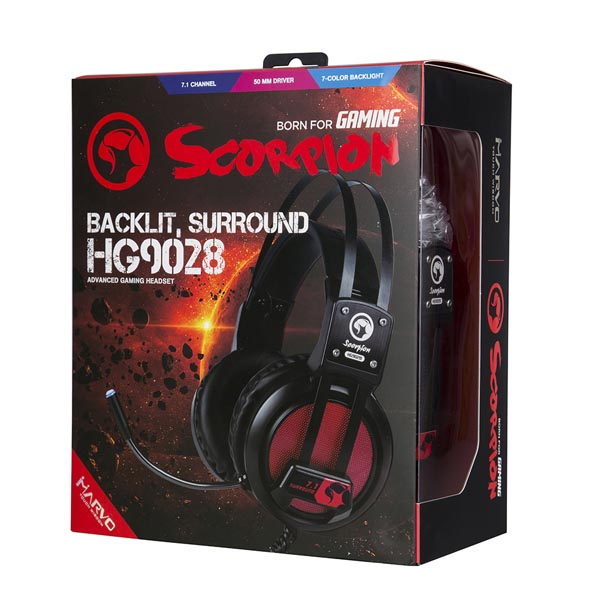 Marvo HG9028 słuchawki z mikrofonem regulacja głośności czarna 7.1 surround virtual podświetlona typ USB - obrazek 5