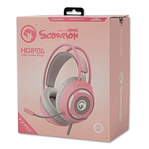 Marvo HG8936 słuchawki z mikrofonem regulacja głośności rożowa podświetlona 3.5 mm jack + USB - obrazek 6