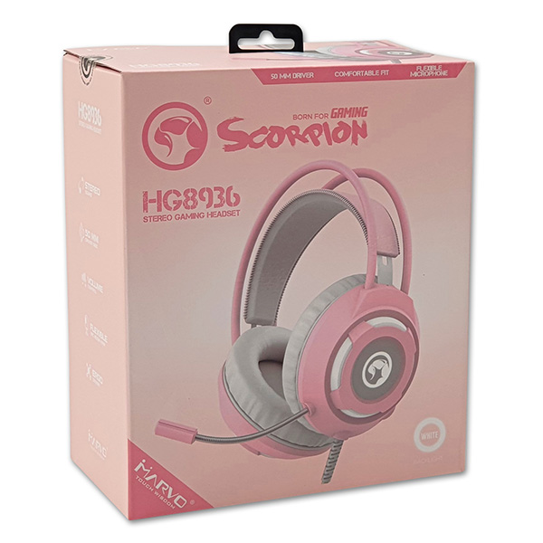 Marvo HG8936 słuchawki z mikrofonem regulacja głośności rożowa podświetlona 3.5 mm jack + USB - obrazek 7