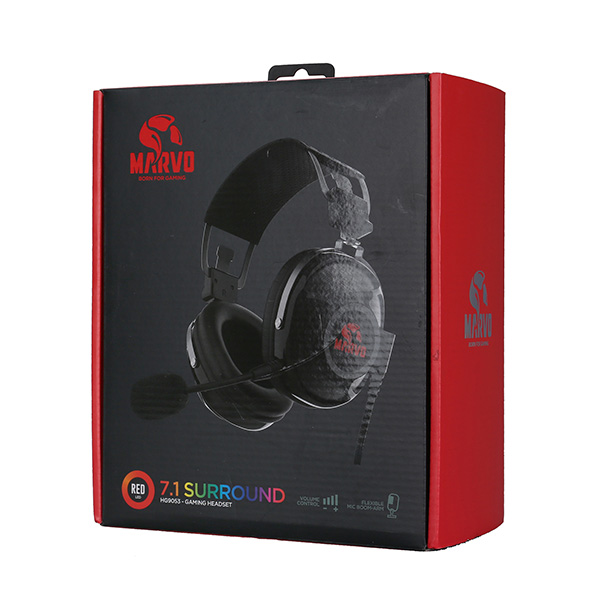 Marvo HG9053 słuchawki z mikrofonem regulacja głośności czarna 7.1 wirtualne podświetlane na czerwono 7.1 virtual typ US - obrazek 5