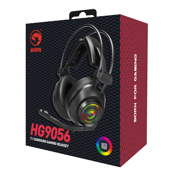 Marvo HG9056 słuchawki z mikrofonem regulacja głośności czarna do gry podświetlenie 7.1 Virtual typ - obrazek 7