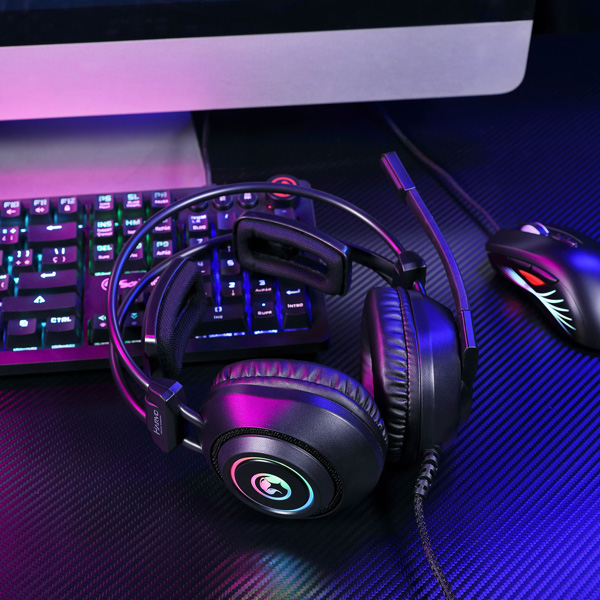 Marvo HG9056 słuchawki z mikrofonem regulacja głośności czarna do gry podświetlenie 7.1 Virtual typ - obrazek 9