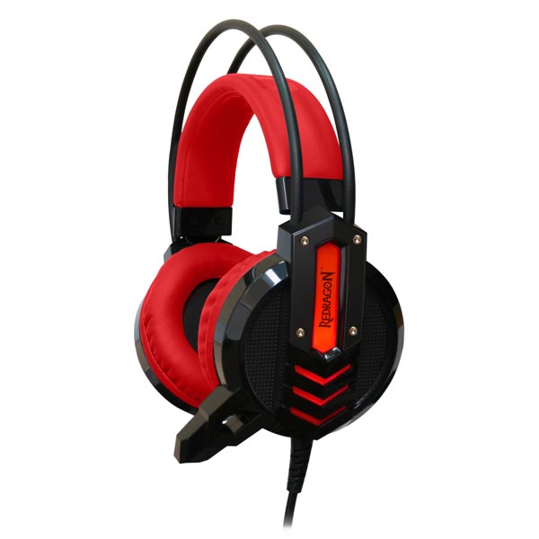 Redragon CHRONOS Gaming Headset słuchawki z mikrofonem regulacja głośności czarno czerwona 2x 3.5 mm jack + USB - obrazek 2