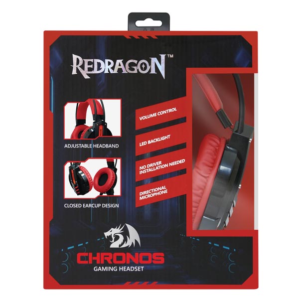 Redragon CHRONOS Gaming Headset słuchawki z mikrofonem regulacja głośności czarno czerwona 2x 3.5 mm jack + USB - obrazek 4