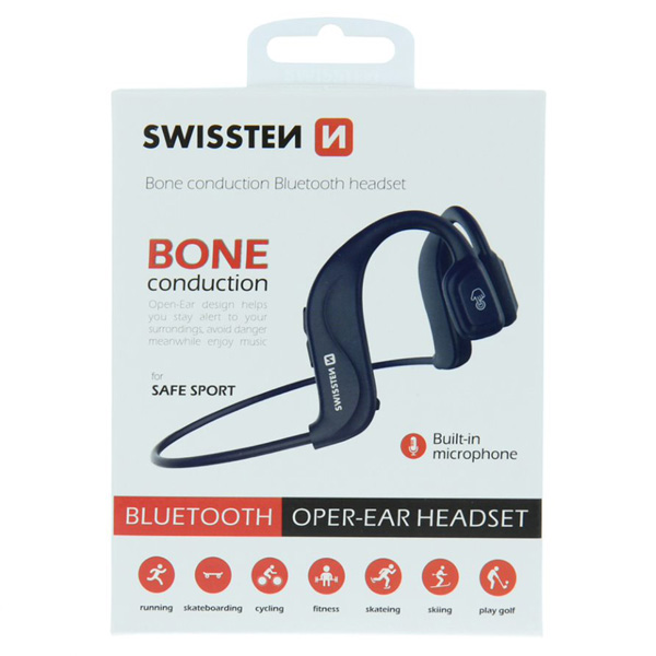 SWISSTEN Bezprzewodowe słuchawki bluetooth Bone conduction mikrofon regulacja głośności niebieska sport typ bluetooth - obrazek 2
