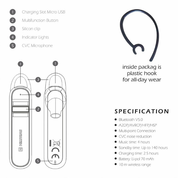 SWISSTEN Bluetooth headset caller słuchawka bluetooth słuchawka bluetooth handsfree regulacja głośności czarna bluetooth - obrazek 6
