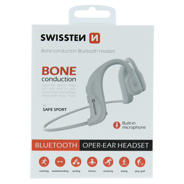 SWISSTEN Bezprzewodowe słuchawki bluetooth Bone conduction mikrofon regulacja głośności biała sport typ bluetooth - obrazek 3