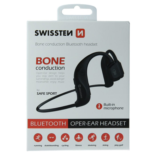 SWISSTEN Bezprzewodowe słuchawki bluetooth Bone conduction mikrofon regulacja głośności czarna sport typ bluetooth - obrazek 3