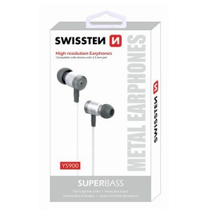 SWISSTEN YS900 słuchawki z mikrofonem bez regulacji głośności na przewodzie srebrna douszne typ 3.5 mm jack