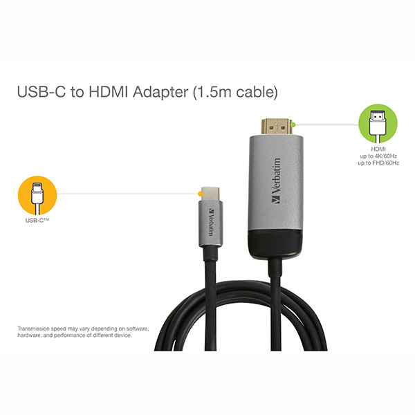 USB 3.1 hub 1 port 49144 szara długość przewodu 15m Verbatim adapter USB C na HDMI - obrazek 7