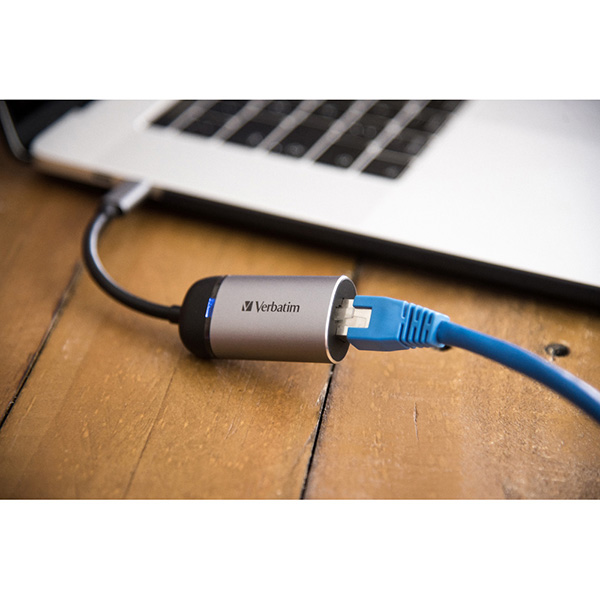 USB 3.1 hub 1 port 49146 szara długość przewodu 10cm Verbatim adapter USB C na Ethernet - obrazek 3