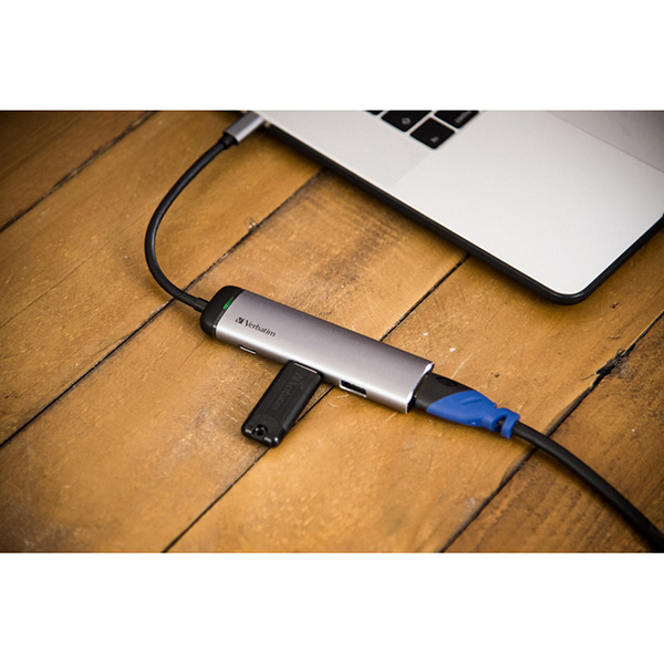 USB 3.1 hub 4 port 49140 szara długość przewodu 15cm Verbatim adapter USB C na 1x USB C 1x USB A3.0 1x HDMI - obrazek 5