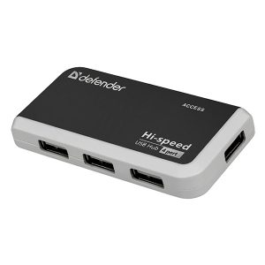 USB 2.0 hub 4 port Quadro Infix czarno szara Defender wskaźnik LED kompaktowy rozmiar