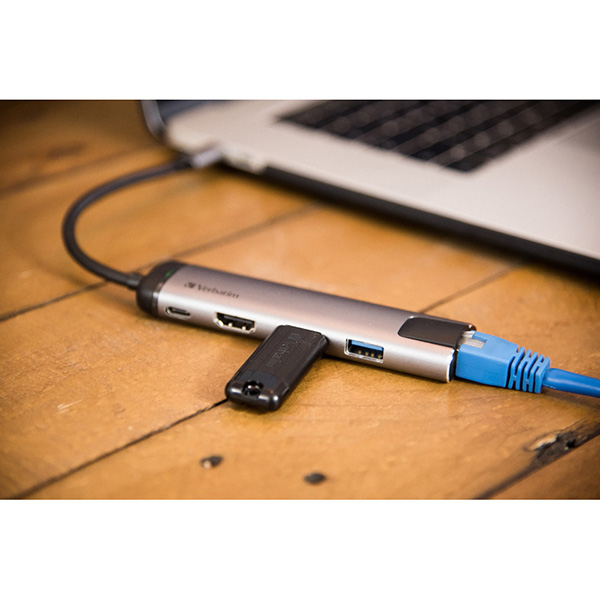 USB 3.1 hub 5 port 49141 szara długość przewodu 15cm Verbatim adapter USB C na USB C 1x USB A HDMI ETHERNET - obrazek 6