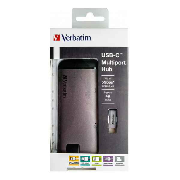 USB 3.1 hub 6 port 49142 szara długość przewodu 15cm Verbatim 1x USB C USB A HDMI