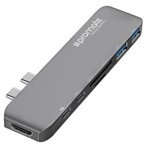 USB 3.1 USB typ C hub 7 port MacHub Pro szary Promate USB 3.1 USB 3.0 Thunderbolt 3TF SD HDMI