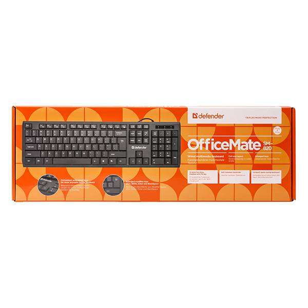Defender OfficeMate SM 820 klawiatura US multimedialny cicha powiększone klawisze enter backspace crtl rodzaj przewodowa US - obrazek 6