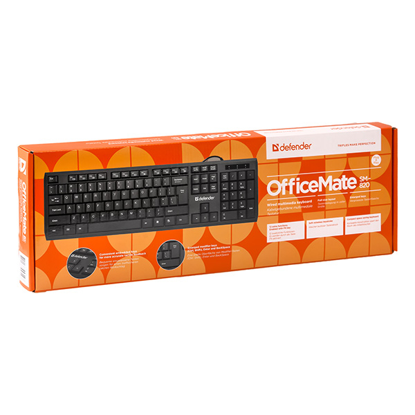 Defender OfficeMate SM 820 klawiatura US multimedialny cicha powiększone klawisze enter backspace crtl rodzaj przewodowa US - obrazek 7