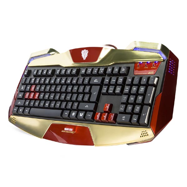 E blue IRON MAN EKM707 klawiatura US do gry podświetlane krawędzie rodzaj przewodowa USB złota - obrazek 2
