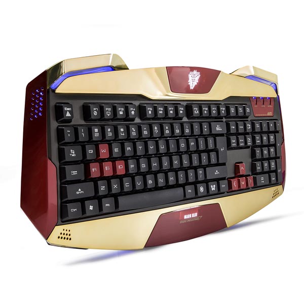 E blue IRON MAN EKM707 klawiatura US do gry podświetlane krawędzie rodzaj przewodowa USB złota - obrazek 3