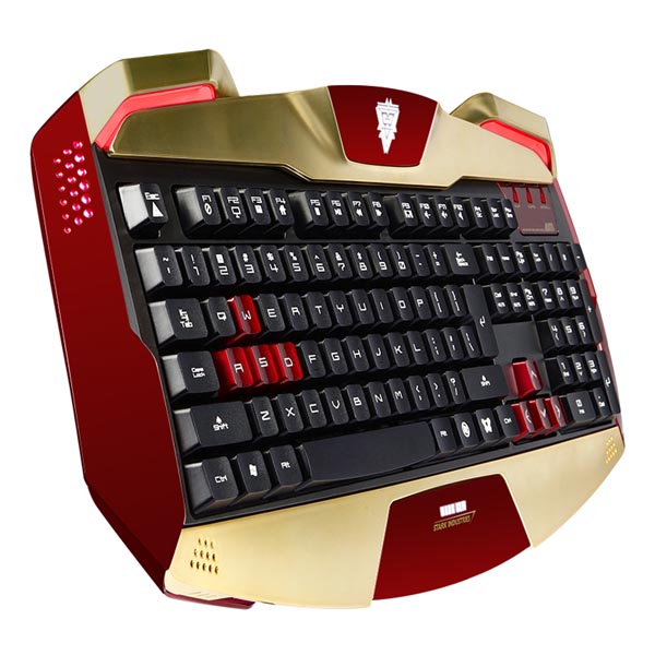 E blue IRON MAN EKM707 klawiatura US do gry podświetlane krawędzie rodzaj przewodowa USB złota - obrazek 6