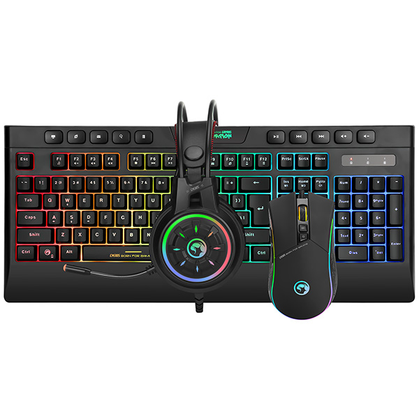 Marvo CM305 RGB zestaw klawiatura + mysz i słuchawki dla graczy CZ SK do gry membranowa rodzaj przewodowa USB czarna RGB p