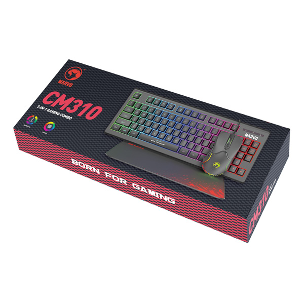 Marvo CM310 EN RGB zestaw klawiatura + mysz i podkładka dla graczy US do gry membranowa rodzaj przewodowa USB czarna podśw - obrazek 8