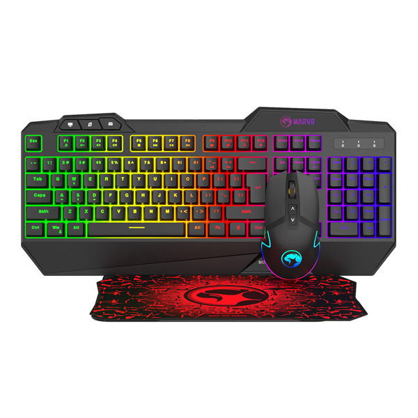 Marvo CM306 zestaw klawiatura + mysz i podkładka dla graczy CZ SK do gry membranowa rodzaj przewodowa USB czarna podświetl