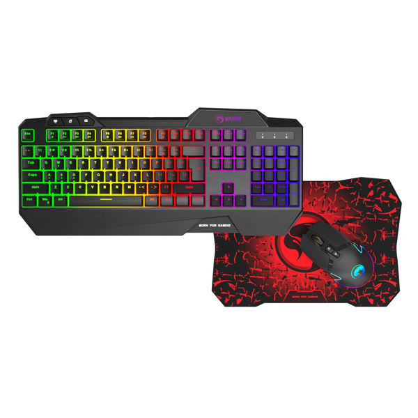 Marvo CM306 zestaw klawiatura + mysz i podkładka dla graczy CZ SK do gry membranowa rodzaj przewodowa USB czarna podświetl - obrazek 2