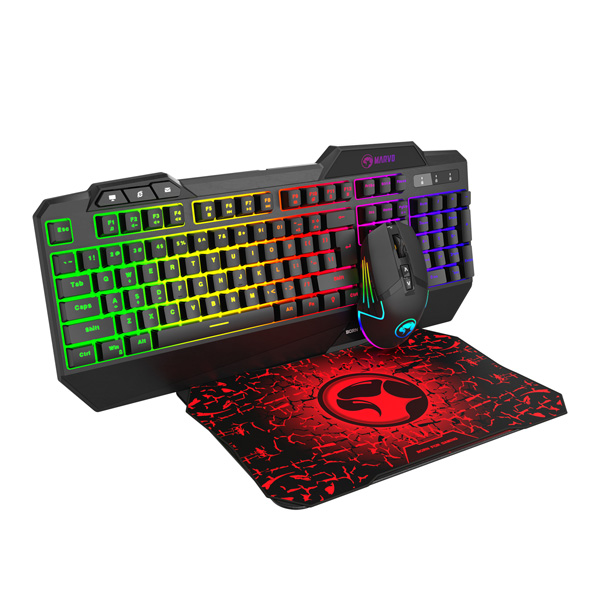 Marvo CM306 zestaw klawiatura + mysz i podkładka dla graczy CZ SK do gry membranowa rodzaj przewodowa USB czarna podświetl - obrazek 3