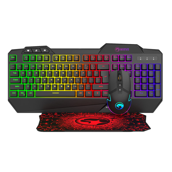 Marvo CM306 zestaw klawiatura + mysz i podkładka dla graczy US do gry membranowa rodzaj przewodowa USB czarna podświetlona