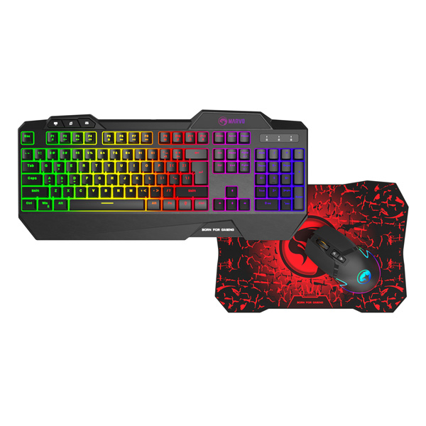Marvo CM306 zestaw klawiatura + mysz i podkładka dla graczy US do gry membranowa rodzaj przewodowa USB czarna podświetlona - obrazek 2