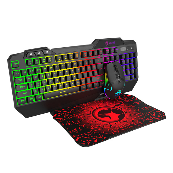 Marvo CM306 zestaw klawiatura + mysz i podkładka dla graczy US do gry membranowa rodzaj przewodowa USB czarna podświetlona - obrazek 3