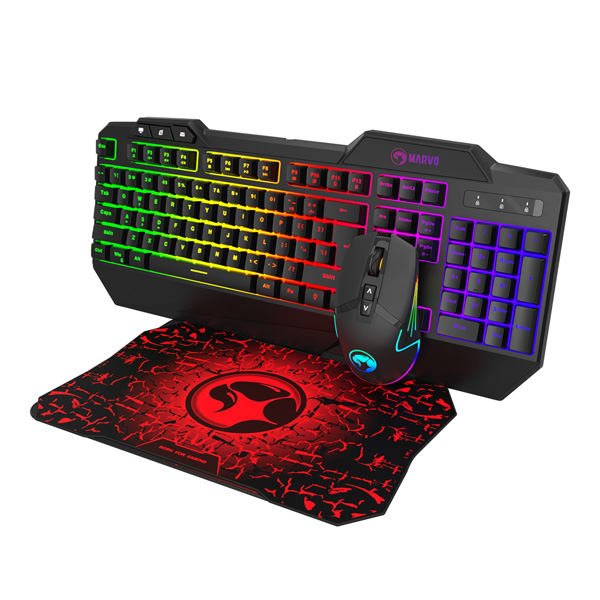 Marvo CM306 zestaw klawiatura + mysz i podkładka dla graczy US do gry membranowa rodzaj przewodowa USB czarna podświetlona - obrazek 4