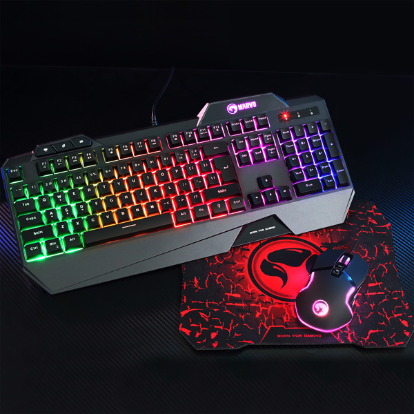 Marvo CM306 zestaw klawiatura + mysz i podkładka dla graczy US do gry membranowa rodzaj przewodowa USB czarna podświetlona - obrazek 16