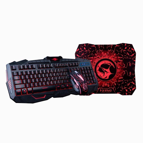 Marvo KM400 zestaw klawiatura + mysz i podkładka dla graczy US do gry membranowa rodzaj przewodowa USB czarna podświetlona