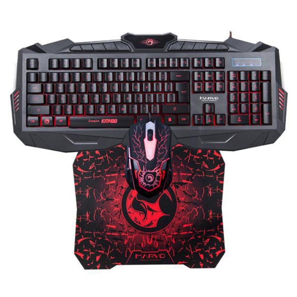 Marvo KM400 zestaw klawiatura + mysz i podkładka dla graczy US do gry membranowa rodzaj przewodowa USB czarna podświetlona - obrazek 2